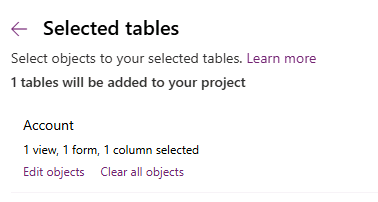 Add table objects.