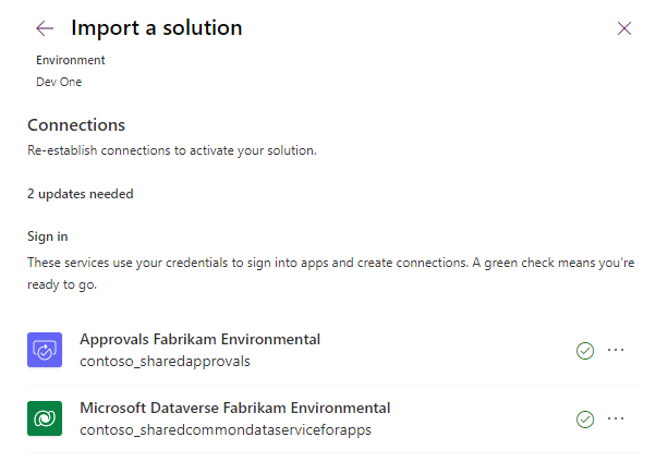 Connections for import of solution.