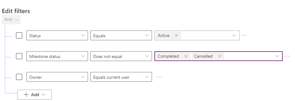 Edit filters pane.