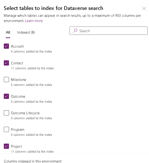 Index tables in solution.