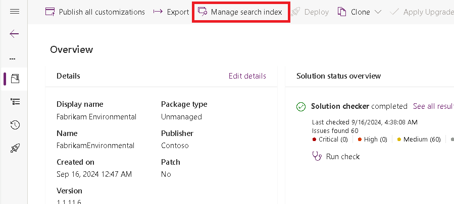 Manages search index on solution.