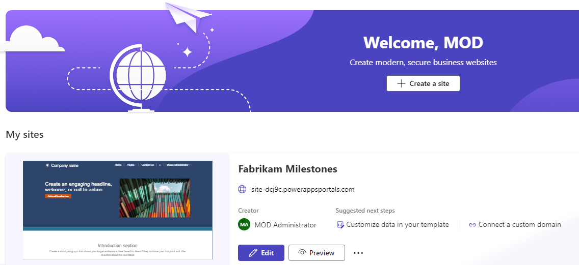 Power Pages portal deployed.