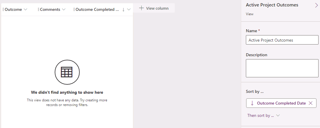 Active Project Outcomes view.